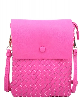 Fashion Woven Flapover Crossbody Bag WU113 FUCHSIA